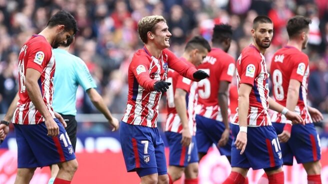 Jugadores del Atlético de Madrid celebran un gol.