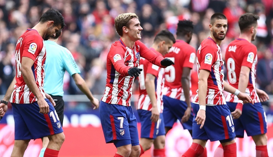 Jugadores del Atlético de Madrid celebran un gol.