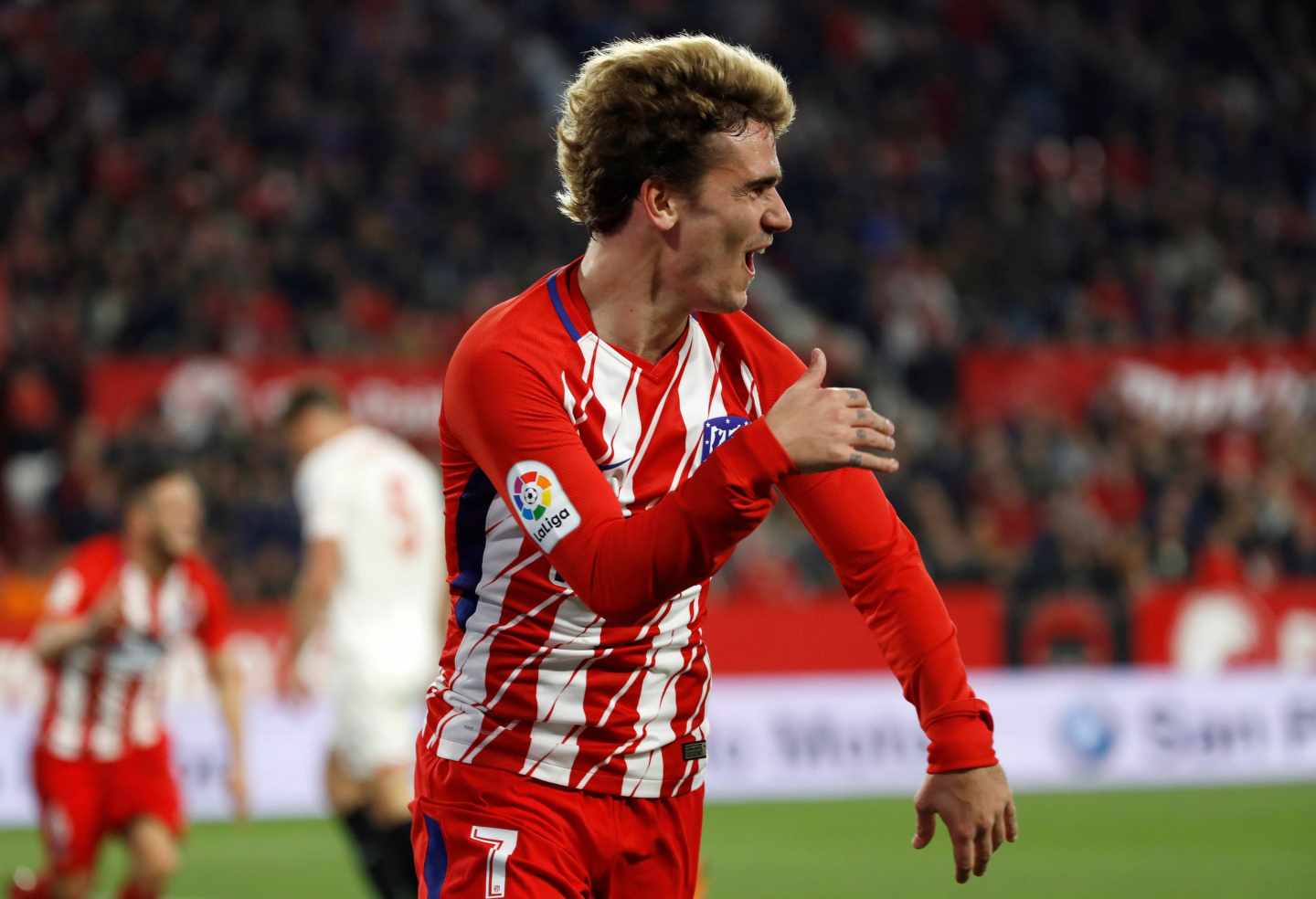 El jugador del Atlético de Madrid Antoine Griezmann celebra un gol.