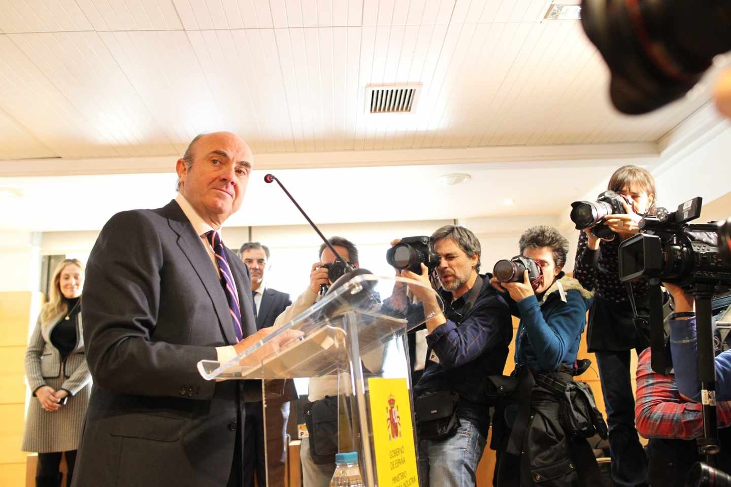 Luis de Guindos, durante su comparecencia para anunciar su candidatura a la vicepresidencia del BCE.