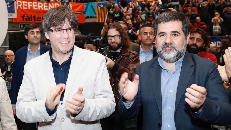 Jordi Sànchez y Carles Puigdemont, juntos durante un acto durante su etapa como presidente de la ANC.