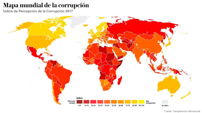 España registra su peor posición en el ranking de percepción de la corrupción