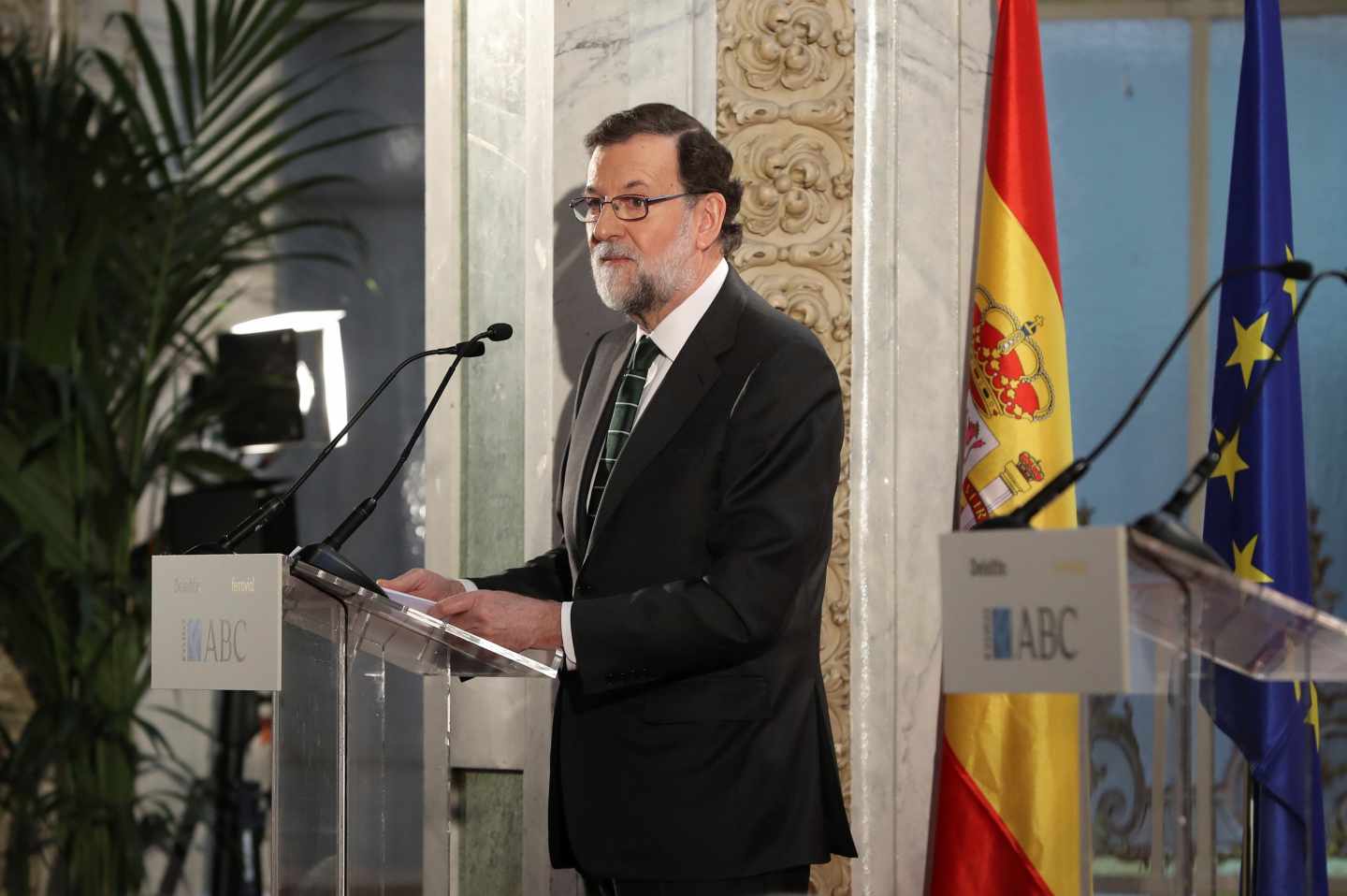 El presidente del Gobierno, Mariano Rajoy, durante su intervención en el Foro ABC-Deloitte celebrado hoy en el Casino de Madrid.