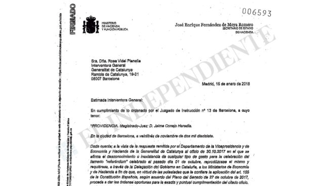 Montoro da un ultimátum a la Generalitat: le reclama todos los gastos del referéndum del 1-O