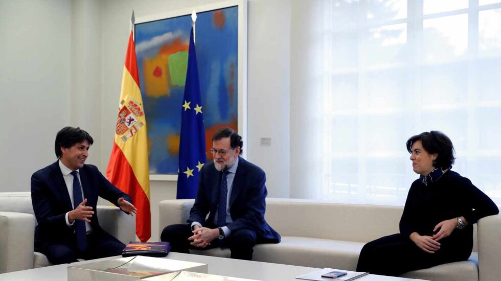 José Rosiñol, Mariano Rajoy y Soraya Sáenz de Santamaría.