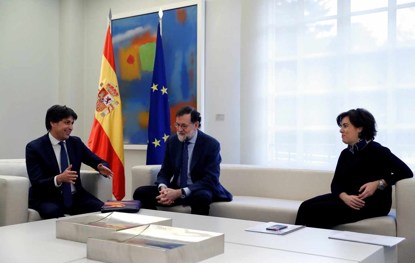 José Rosiñol, Mariano Rajoy y Soraya Sáenz de Santamaría.