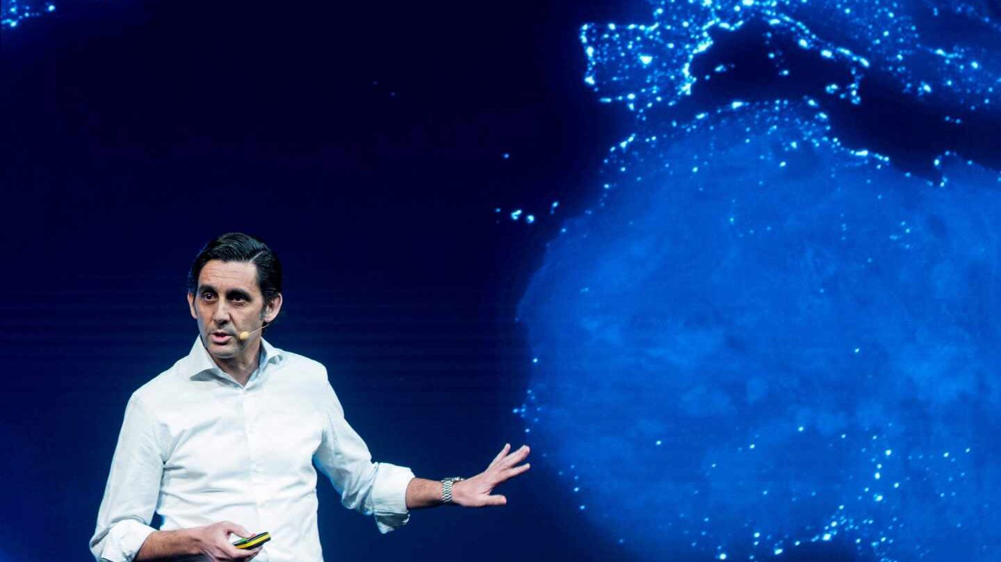 El presidente de Telefónica, José María Álvarez-Pallete, durante la presentación del asistente digital con inteligencia artificial AURA.