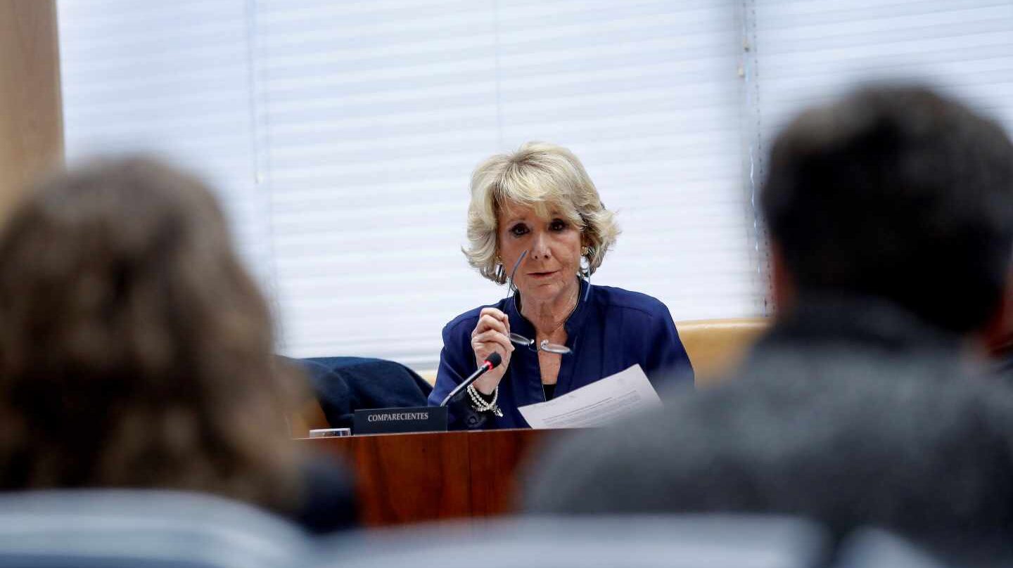 Esperanza Aguirre durante su comparecencia en la Asamblea de Madrid