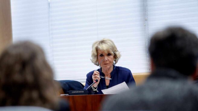 Esperanza Aguirre durante su comparecencia en la Asamblea de Madrid