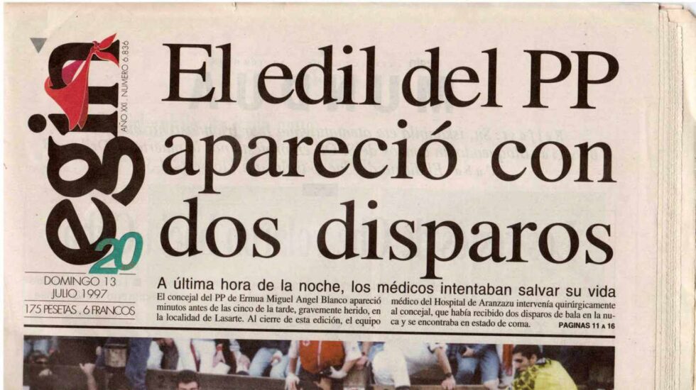 Portada de Egin tras conocerse el asesinato de Miguel Ángel Blanco.