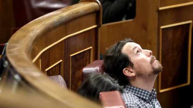 Pablo Iglesias, en su escaño del Congreso. Pablo Iglesias, en su escaño del Congreso.