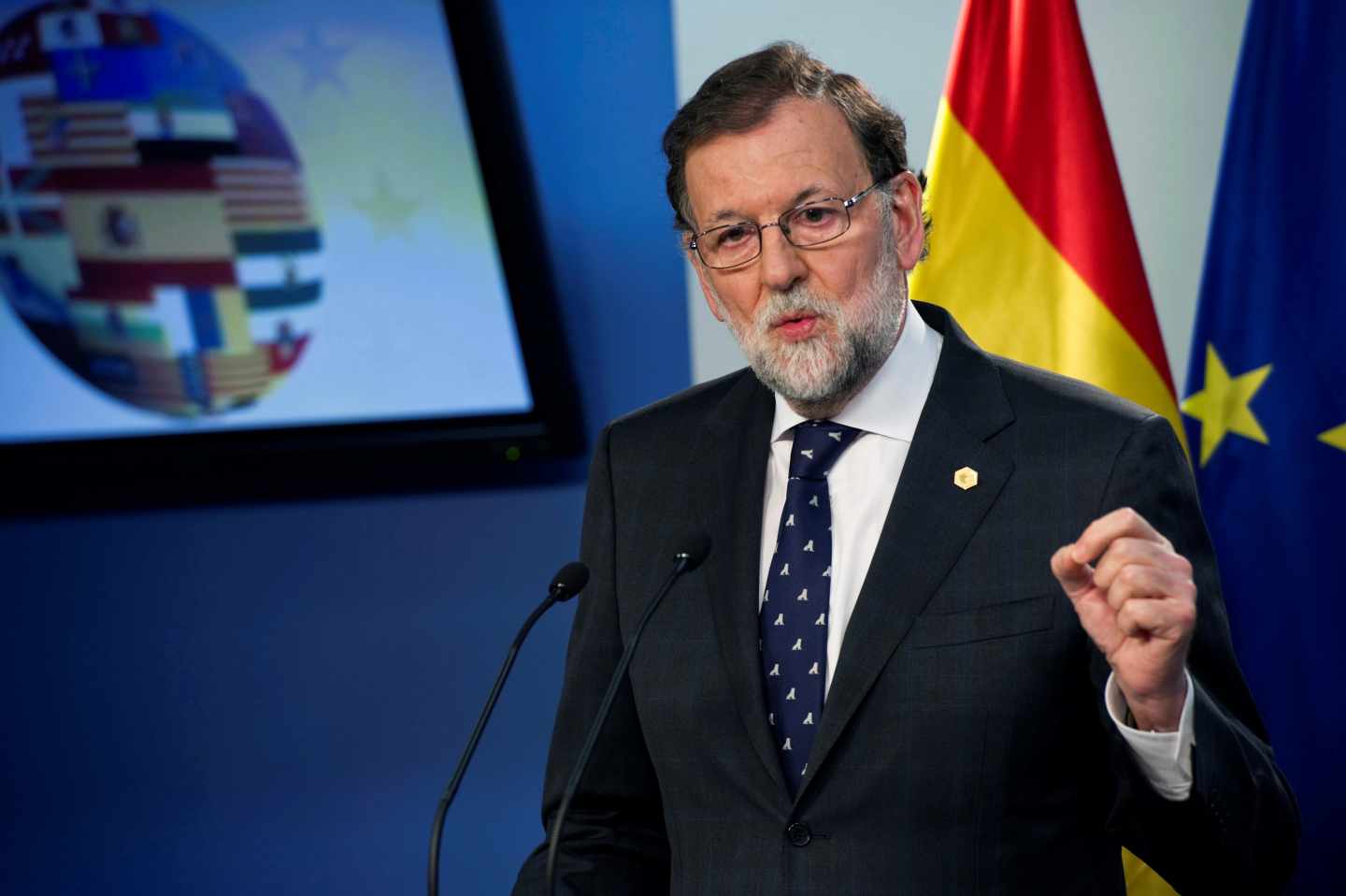 El presidente del gobierno español, Mariano Rajoy, en rueda de prensa tras el Consejo Europeo.