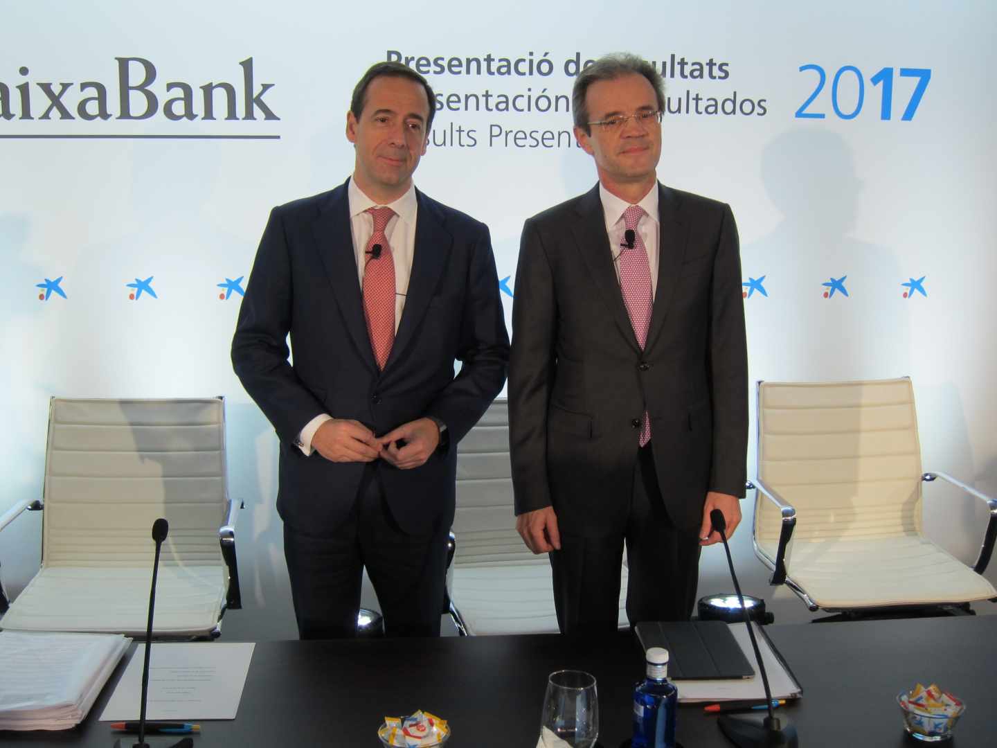Gonzalo Gortázar y Jordi Gual, consejero delegado y presidente de CaixaBank.