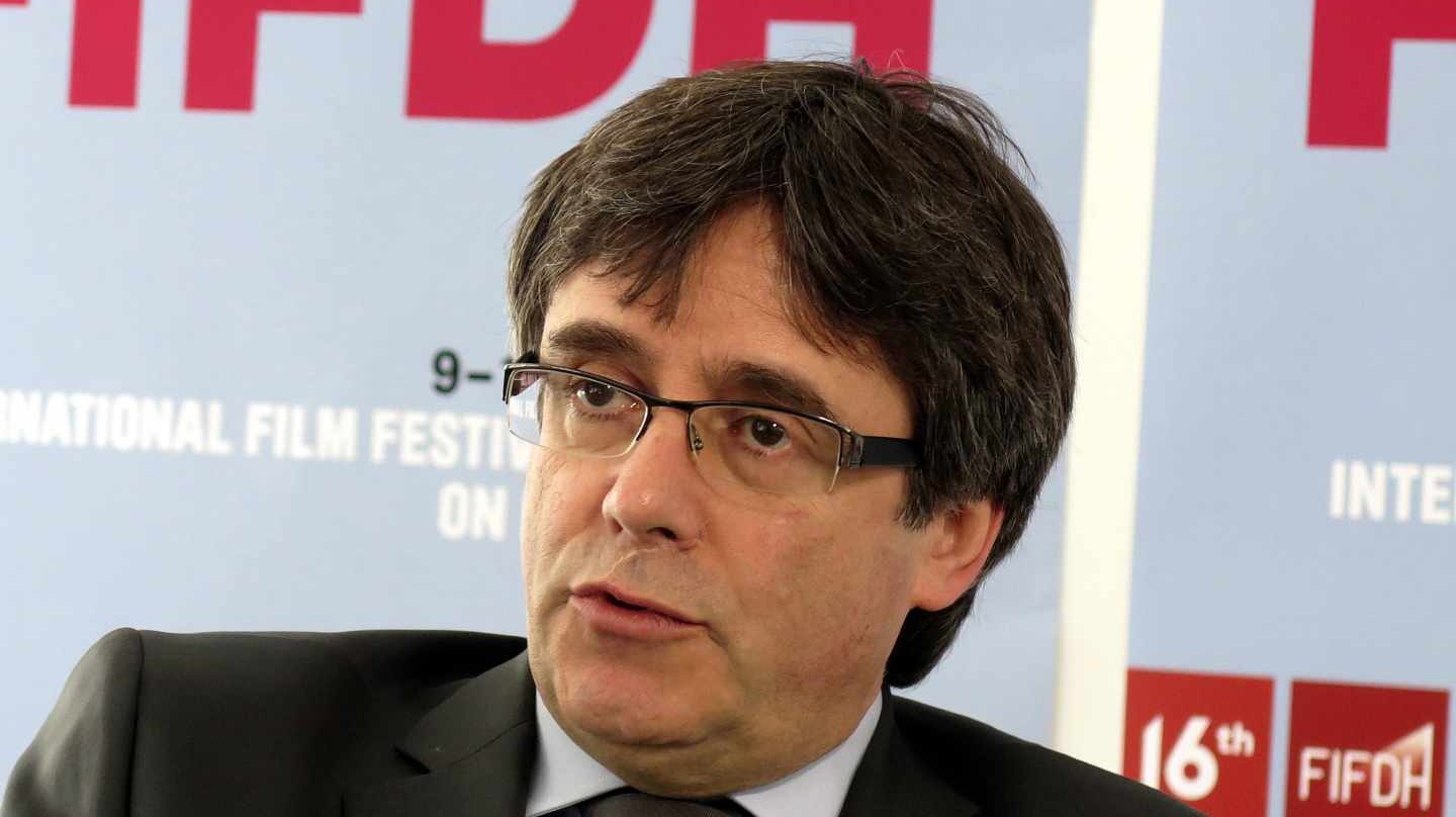 El expresidente catalán Carles Puigdemont durante un encuentro con la prensa en Ginebra.