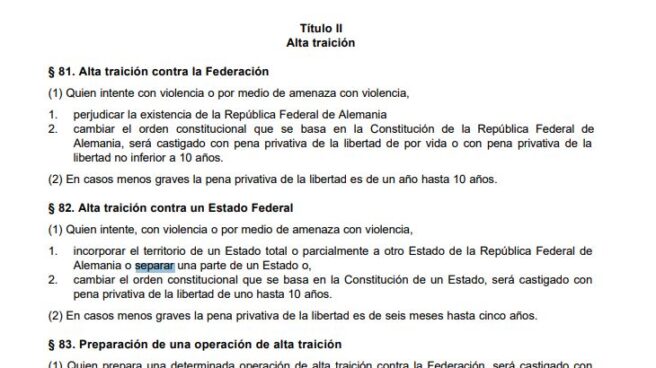 Artículos del Código Penal alemán que afectan al futuro judicial de Carles Puigdemont.