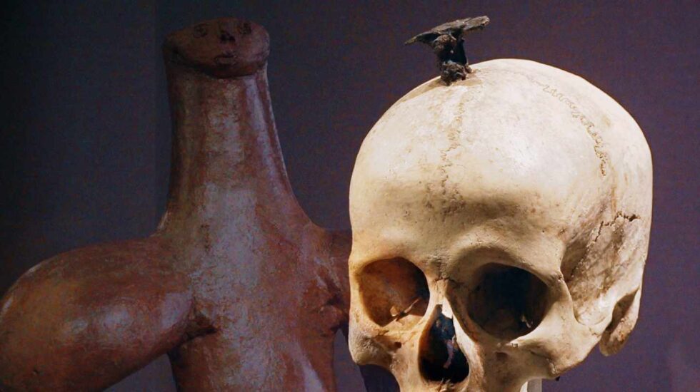 El ídolo de Tara y un cráneo enclavado de la exposición "El poder del pasado"