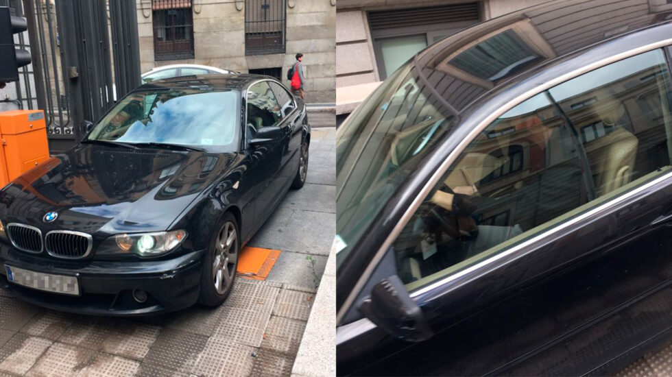 Juanma Del Olmo conduciendo el BMW no declarado este martes, a su llegada al Congreso de los Diputados.