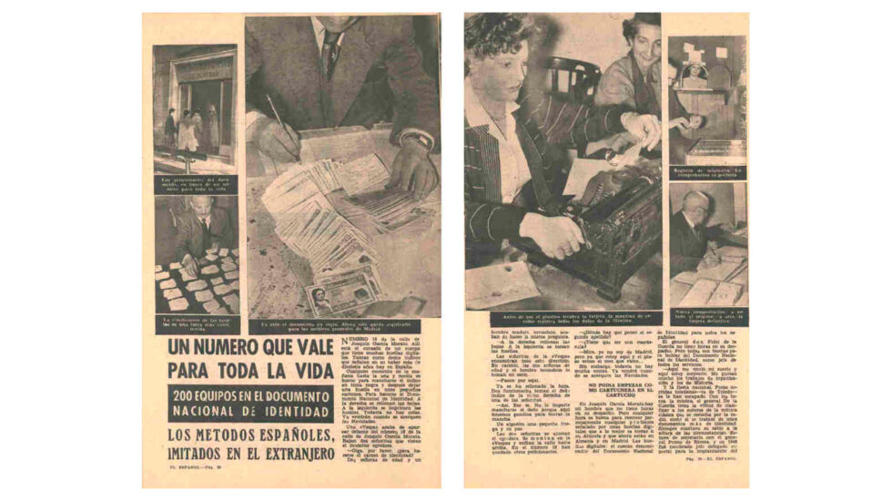 El modelo del primer DNI fue elegido por concurso publicado en el BOE en fecha 10 de mayo de 1946 en el que se instaba a los ciudadanos a presentar sus bocetos para ganar un premio consistente en 30.000 pesetas.
