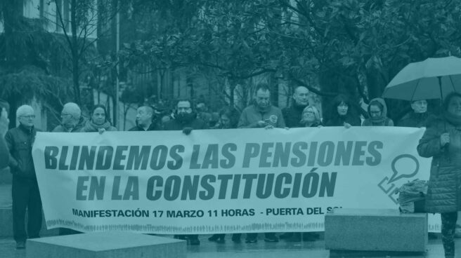 Un grupo de manifestantes por las pensiones a las puertas del Congreso.