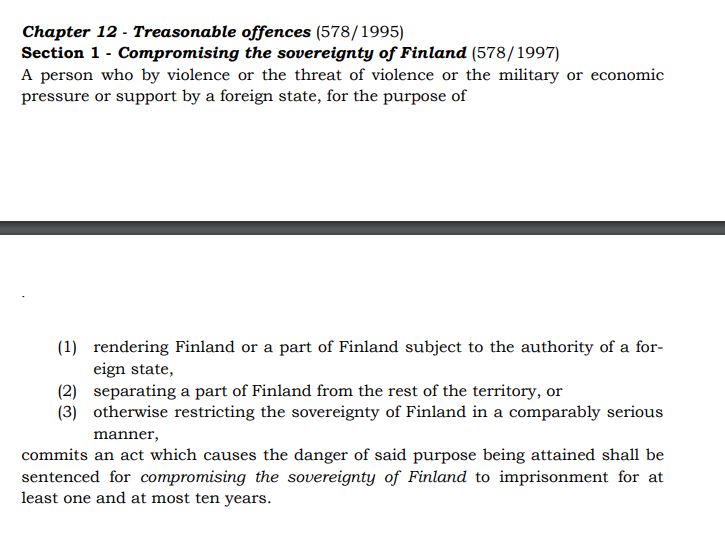Artículo 12.1 del Código Penal de Finlandia, que podría facilitar la extradición de Puigdemont.