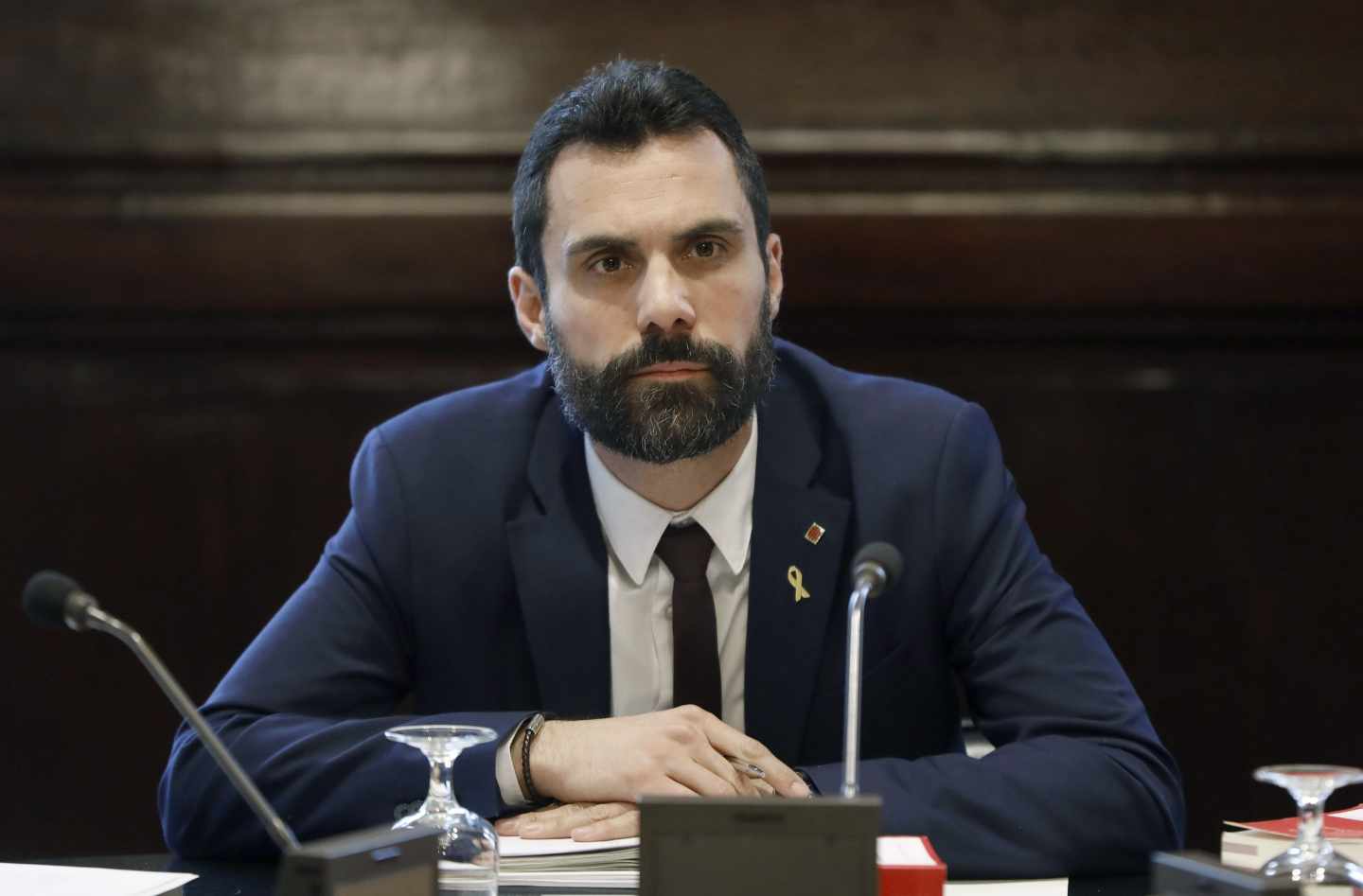 El presidente del Parlament, Roger Torrent, durante una reunión de la Junta de Portavoces.