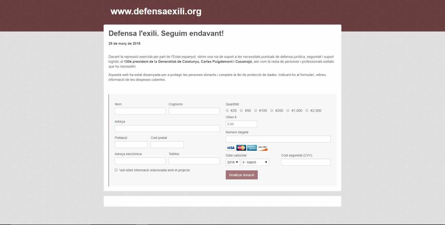 Web de donaciones creada por los ex consellers fugados.