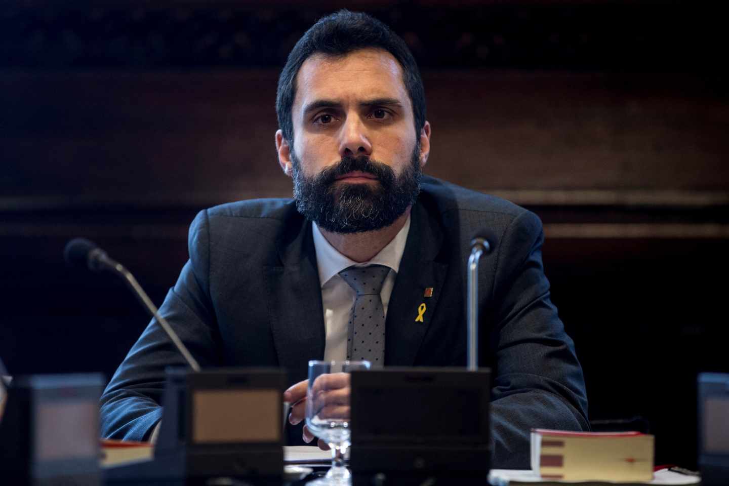 El presidente del Parlament durante la reunión de la Mesa que ha admitido el voto delegado de Puigdemont