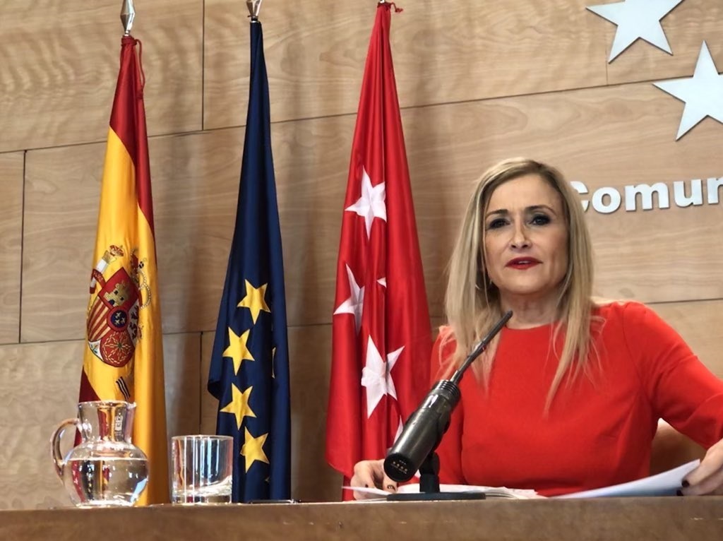 Cristina Cifuentes, compareciendo este martes ante los medios de comunicación.