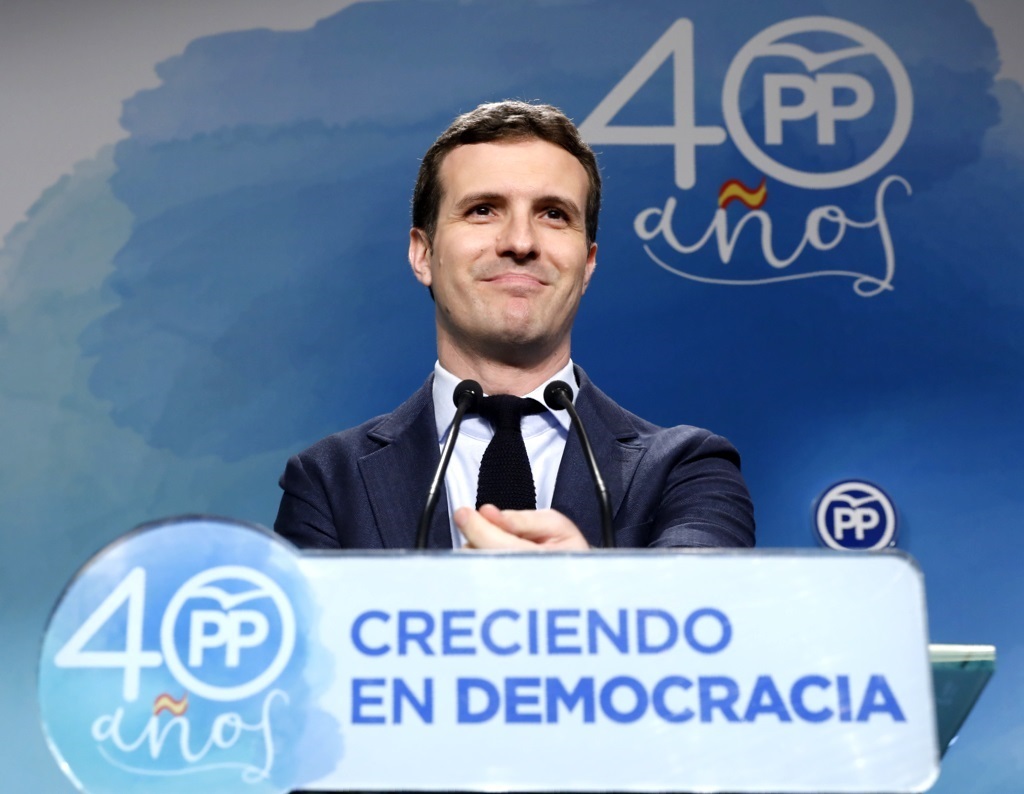 Pablo Casado, en la sede del PP.