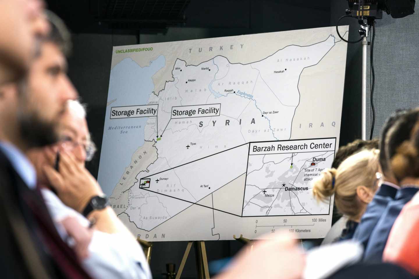 Uno de los gráficos del ataque a Siria presentados en el Pentágono.