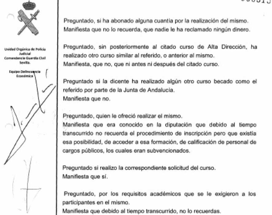 Extracto de la declaración de Verónica Pérez ante la Guardia Civil.