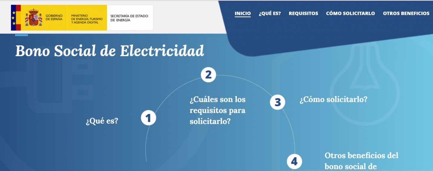 La web sobre el bono social lanzada por el Ministerio de Energía.