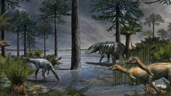 Aparición masiva de dinosaurios tras el episodio de lluvias del Carniano Aparición masiva de dinosaurios tras el episodio de lluvias del Carniano