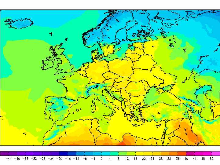 Mapa de temperaturas Europa.