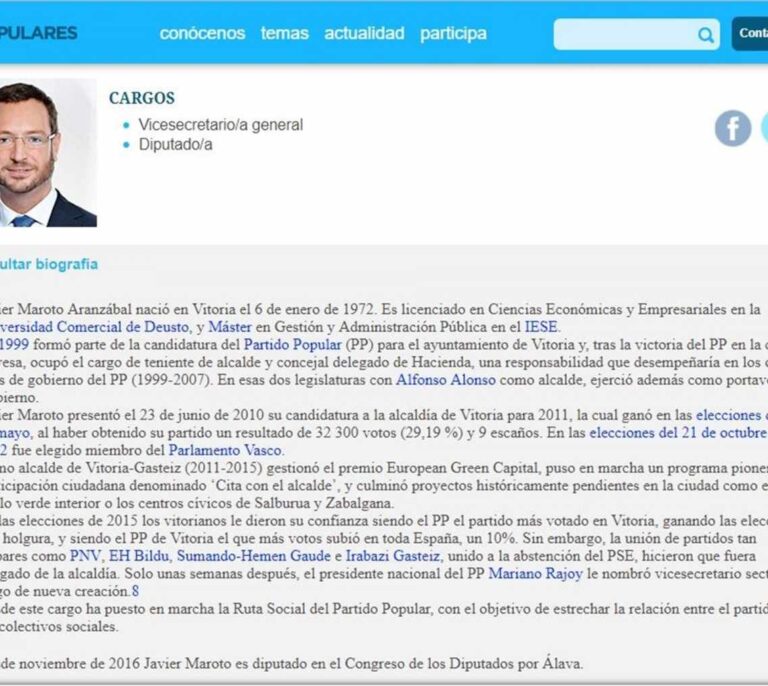 Maroto afirma que su currículum en la web del PP contiene por error que cursó un máster