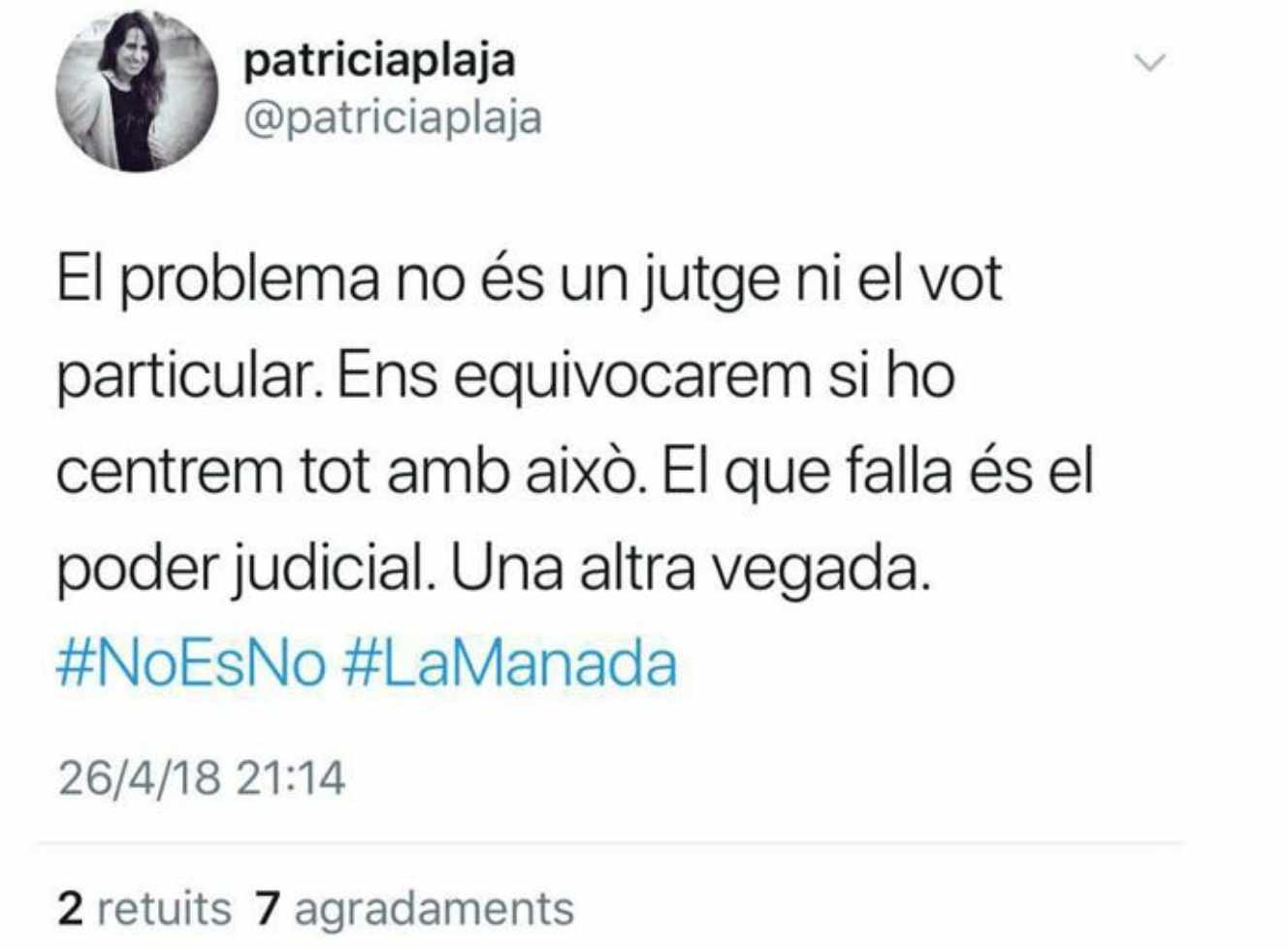 El tweet que ha provocado la destitución de la jefa de prensa de los Mossos, Patricia Plaja.