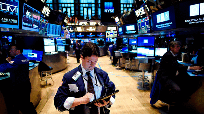 Operadores en la Bolsa de Nueva York.