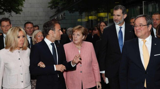 Emmanuel Macron, en la ceremonia del Premio Carlomagno. Emmanuel Macron, en la ceremonia del Premio Carlomagno.