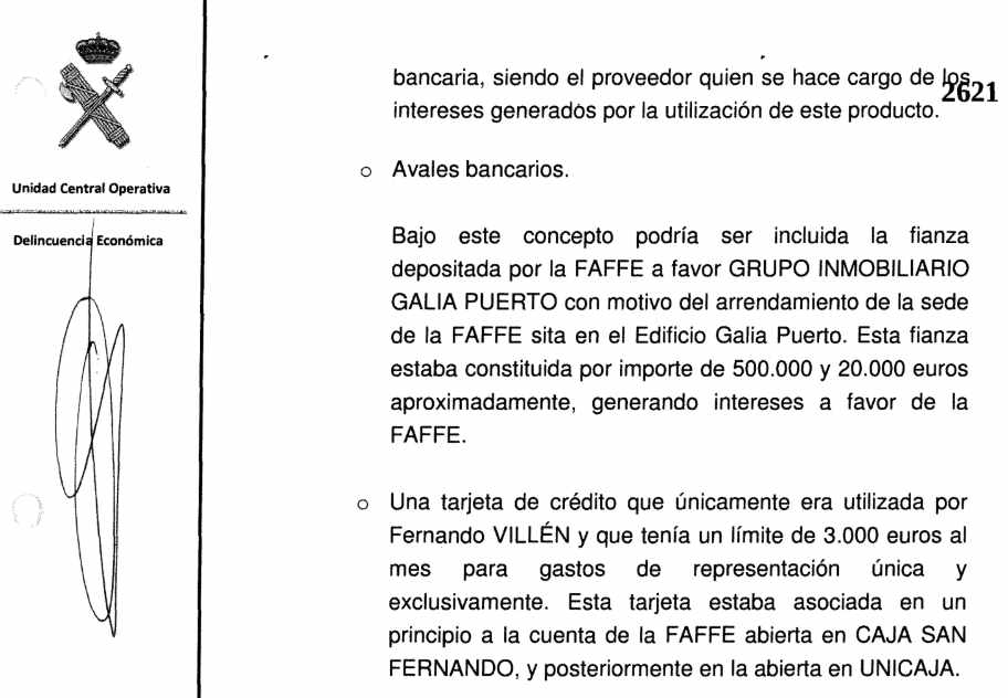 Declaración ante la UCO de una antigua técnico reconocido la existencia de tarjetas en la Faffe.