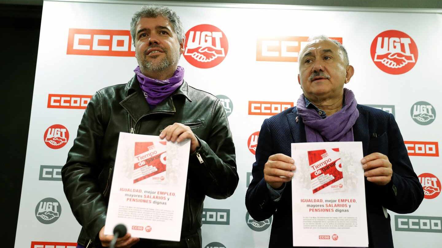 Los secretarios generales de CCOO, Unai Sordo, y UGT, Pepe Álvarez.
