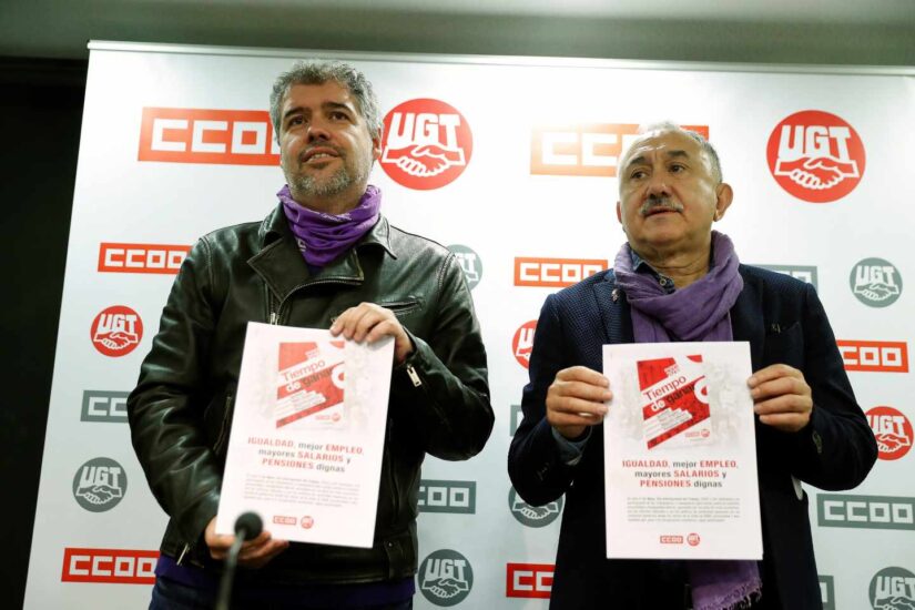 Los secretarios generales de CCOO, Unai Sordo, y UGT, Pepe Álvarez.