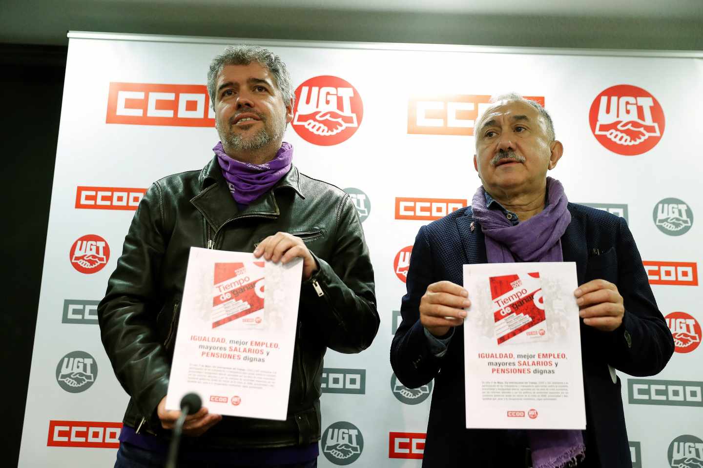 Los secretarios generales de CCOO, Unai Sordo, y UGT, Pepe Álvarez.