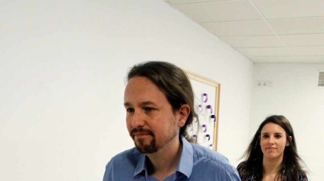 Iglesias y Montero, en la sede de Podemos.