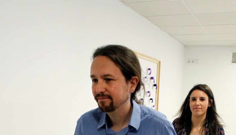 Iglesias y Montero, en la sede de Podemos.