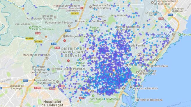 Pisos turísticos de Barcelona anunciados en la plataforma Airbnb.