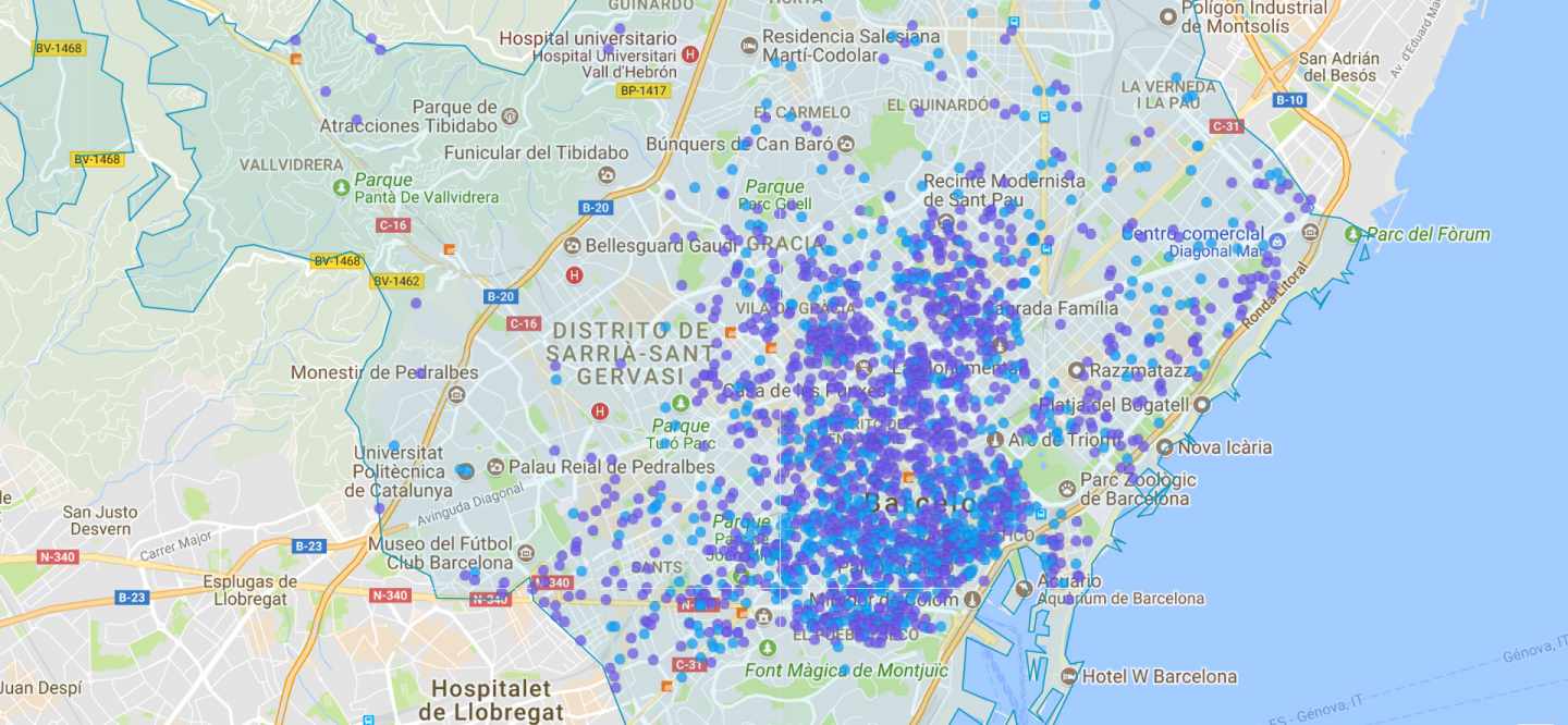 Pisos turísticos de Barcelona anunciados en la plataforma Airbnb.