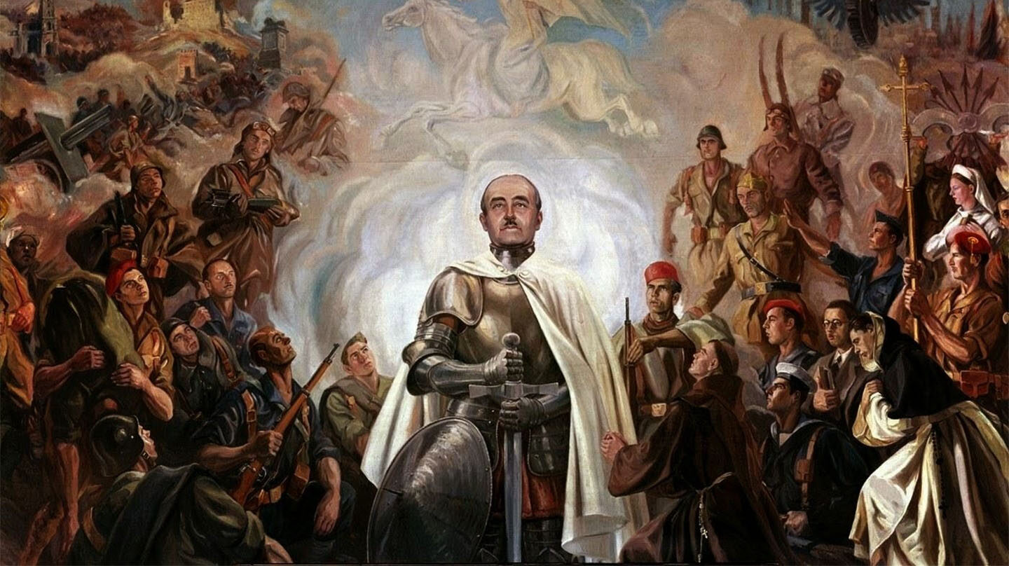 «Alegoría de Franco y la Cruzada» mural de Arturo Reque Meruvia «Kemer»
