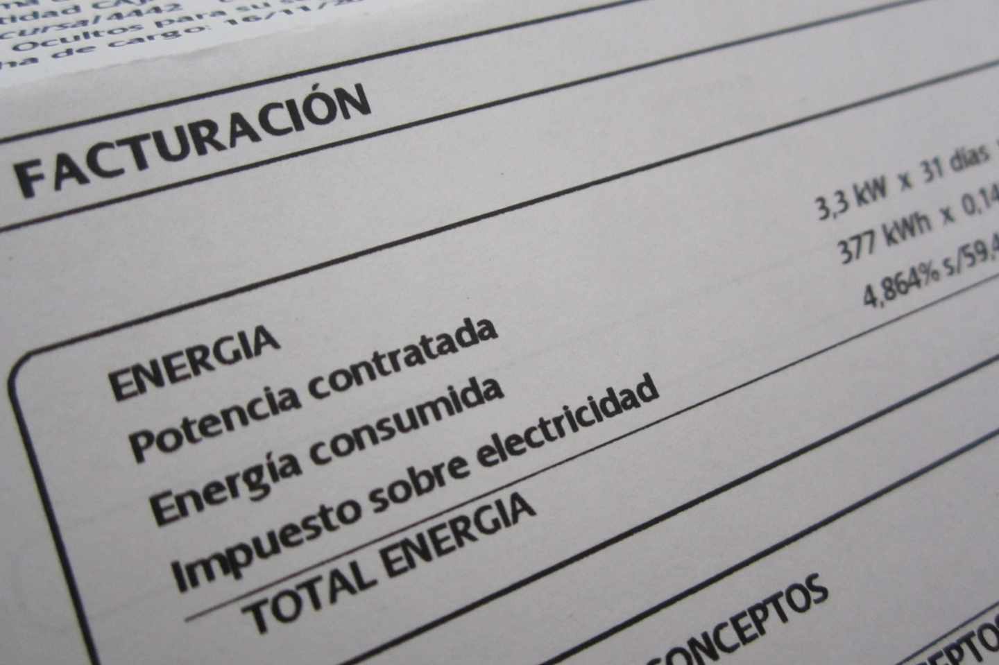 Precio de la electricidad en una factura