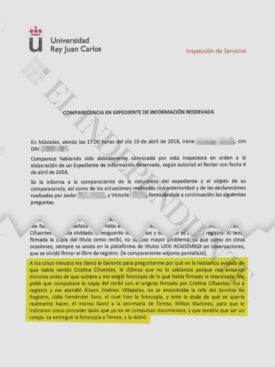 Otro de los testimonios de funcionarios de la URJC que comprometen a Sánchez Magdaleno.