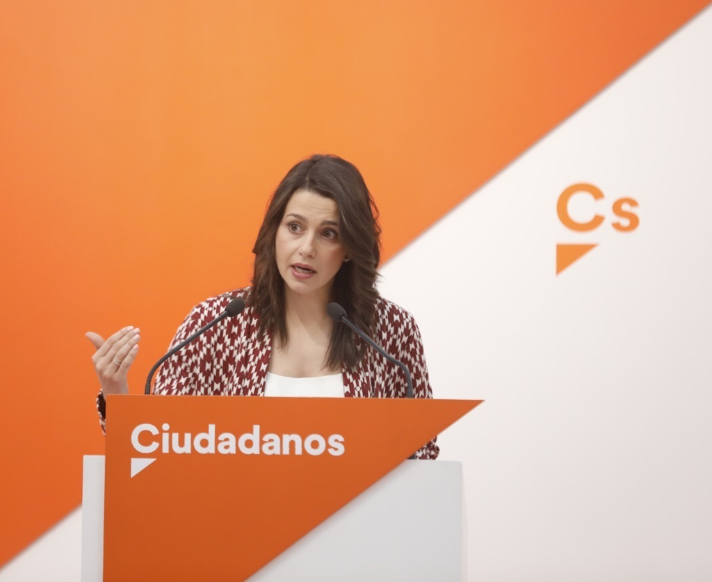 La portavoz nacional de Ciudadanos, Inés Arrimadas, durante la rueda de prensa después de la Ejecutiva.